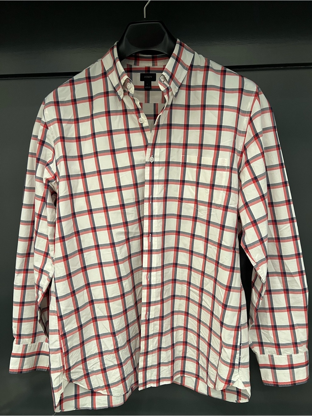 J. Crew White Button-Down Shirt with Red & Navy Plaid